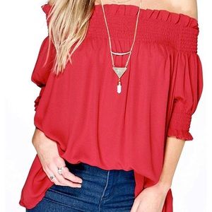 Red off the shoulder blouse
